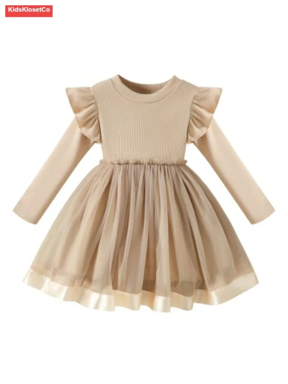 Toddler Girls Long Sleeve Knit Tutu Dress with Ribbon Hem